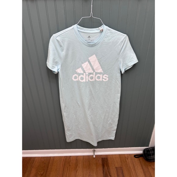 adidas Dresses & Skirts - Adidas Womens Essentials Logo T-Shirt Dress Light Blue White HL2151 Small NWT